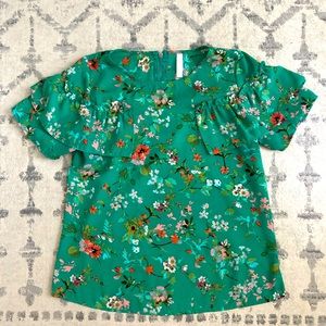 Blouse from target. Fits true to size and super cute with some jeans and flats!